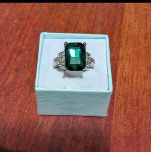 Deep Green Man-Made Emerald Cocktail Ring (7.5)